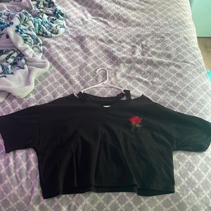 Black crop top with rose detail